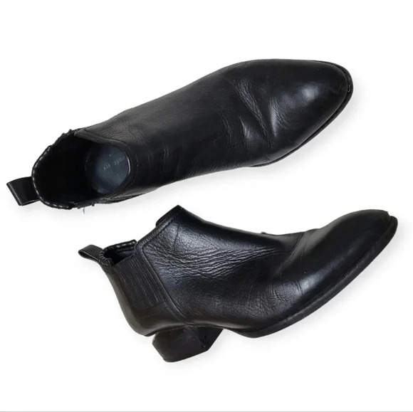 Alexander Wang Kori Leather Cut Out Boots Booties Black Silver Low Heel - Picture 1 of 10